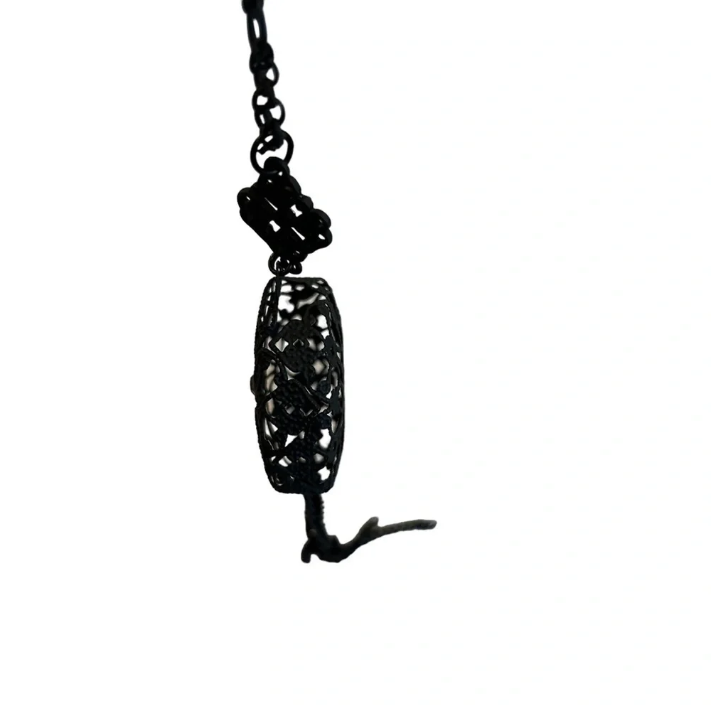 Necklace Stephan & Co. Matte Black 3D Lace Metal Pink Rhinestone Tassel